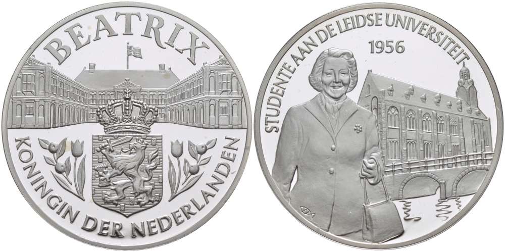 Нидерланды медаль ND королева Беатрикс, встреча со студентами университета Ляйсде, диаметр 38,5 мм., вес 22,12 гр.  серебро  PROOF  1078-6-62