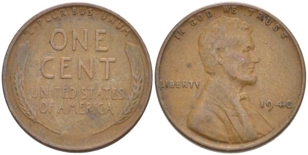 США 1 ЦЕНТ 1940 ЛИНКОЛЬН KM 132 бронза 218-366