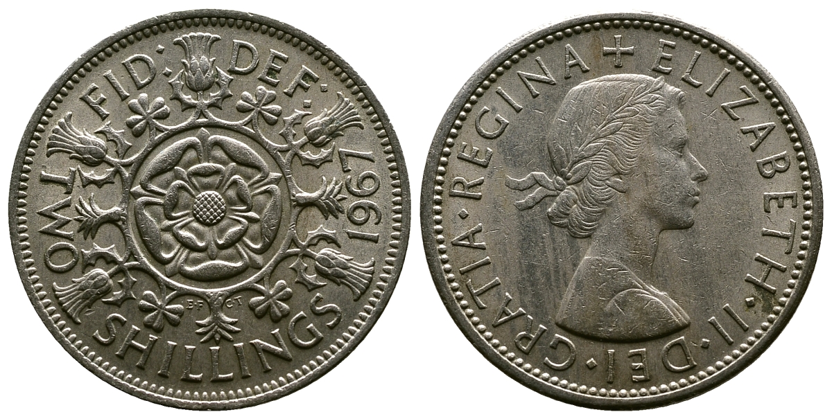 Великобритания 2 шиллинга (флорин) 1967 Елизавета II (1952-2022) KM 906, Spink 4146 медно-никель 4382-816