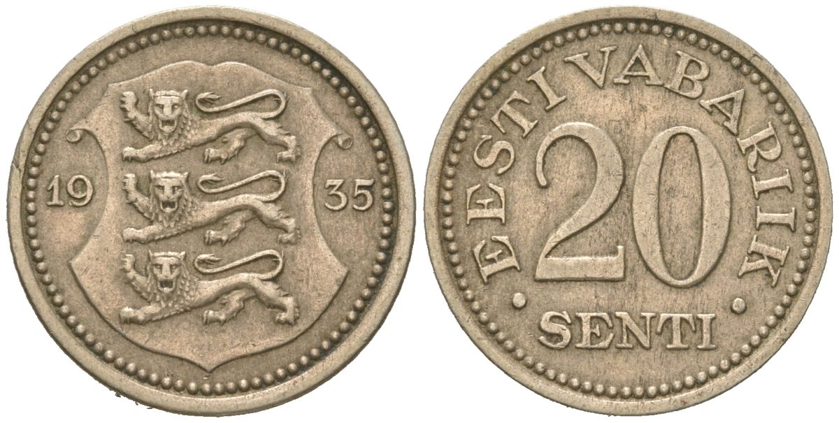 Эстония 20 центов 1935 Республика (1918-1941) KM 17 никель бронза 4615-1066