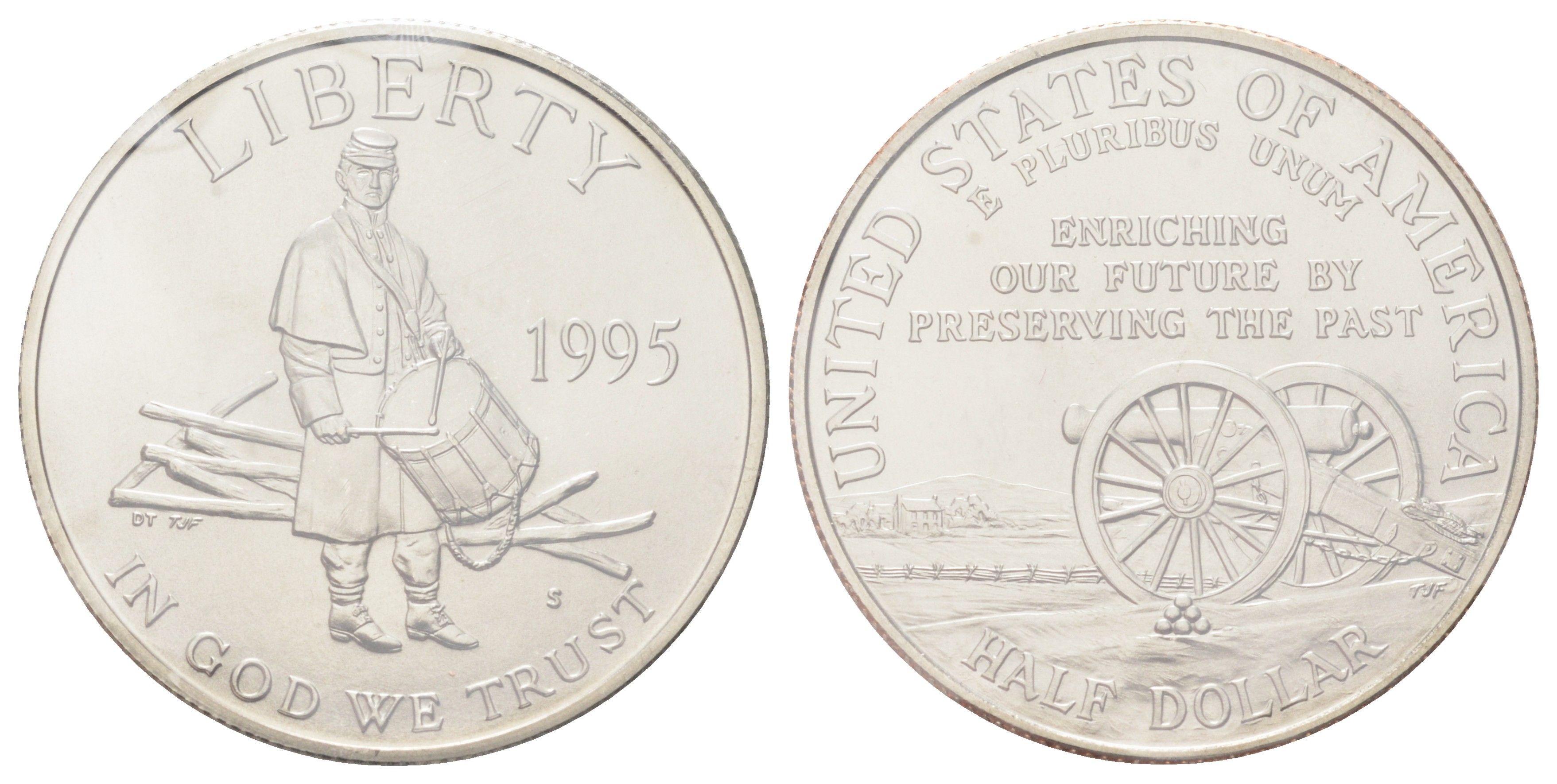 США 1/2 доллара 1995 Сражения гражданской войны, в оригинальной упаковке, с сертификатом KM 254 медь плакированная медно-никель BU 8-2-05-27