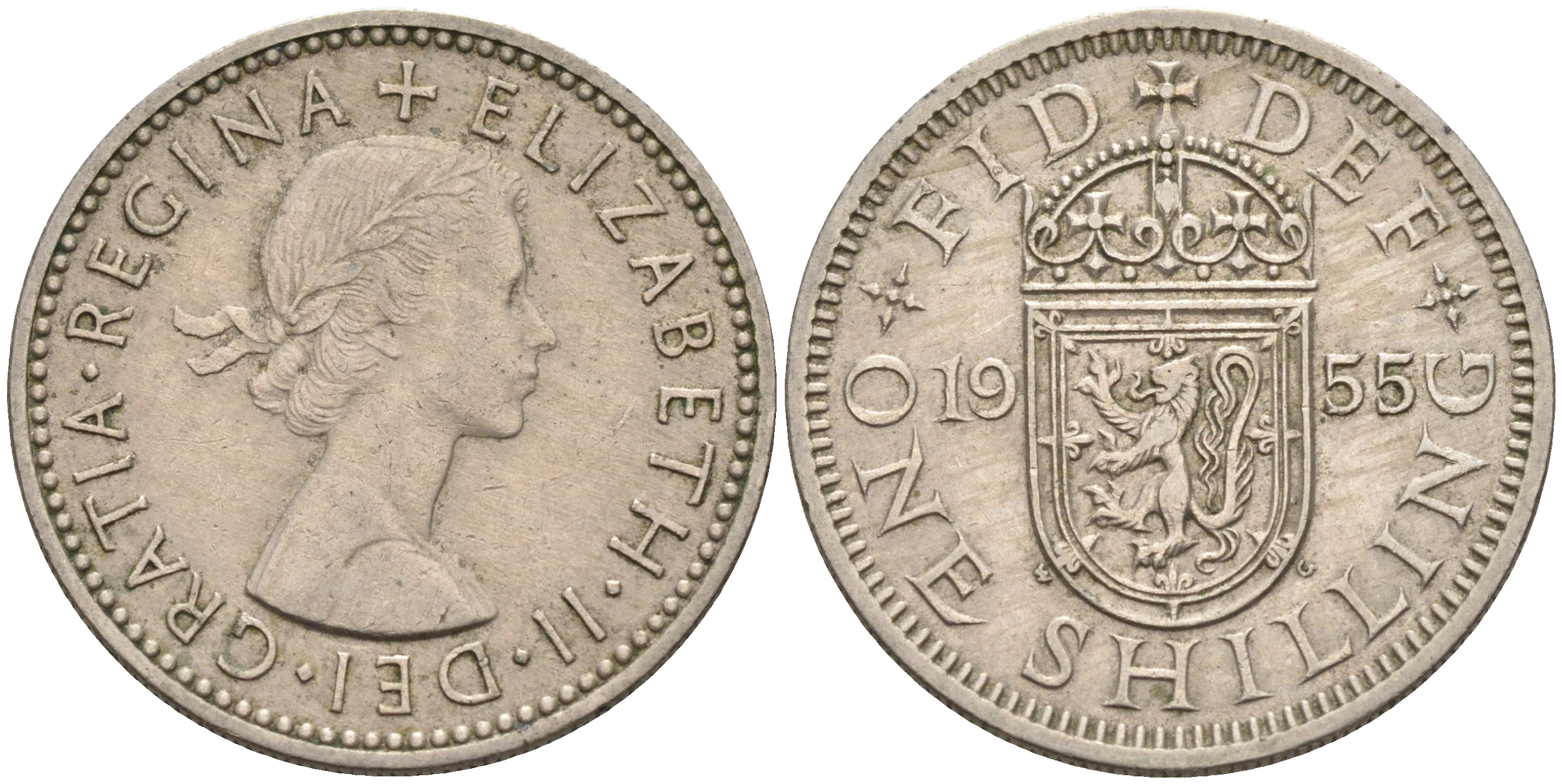 Великобритания 1 шиллинг 1955 Елизавета II (1952-2022), Шотландский герб KM 905, Spink 4148 медно-никель    4595-833