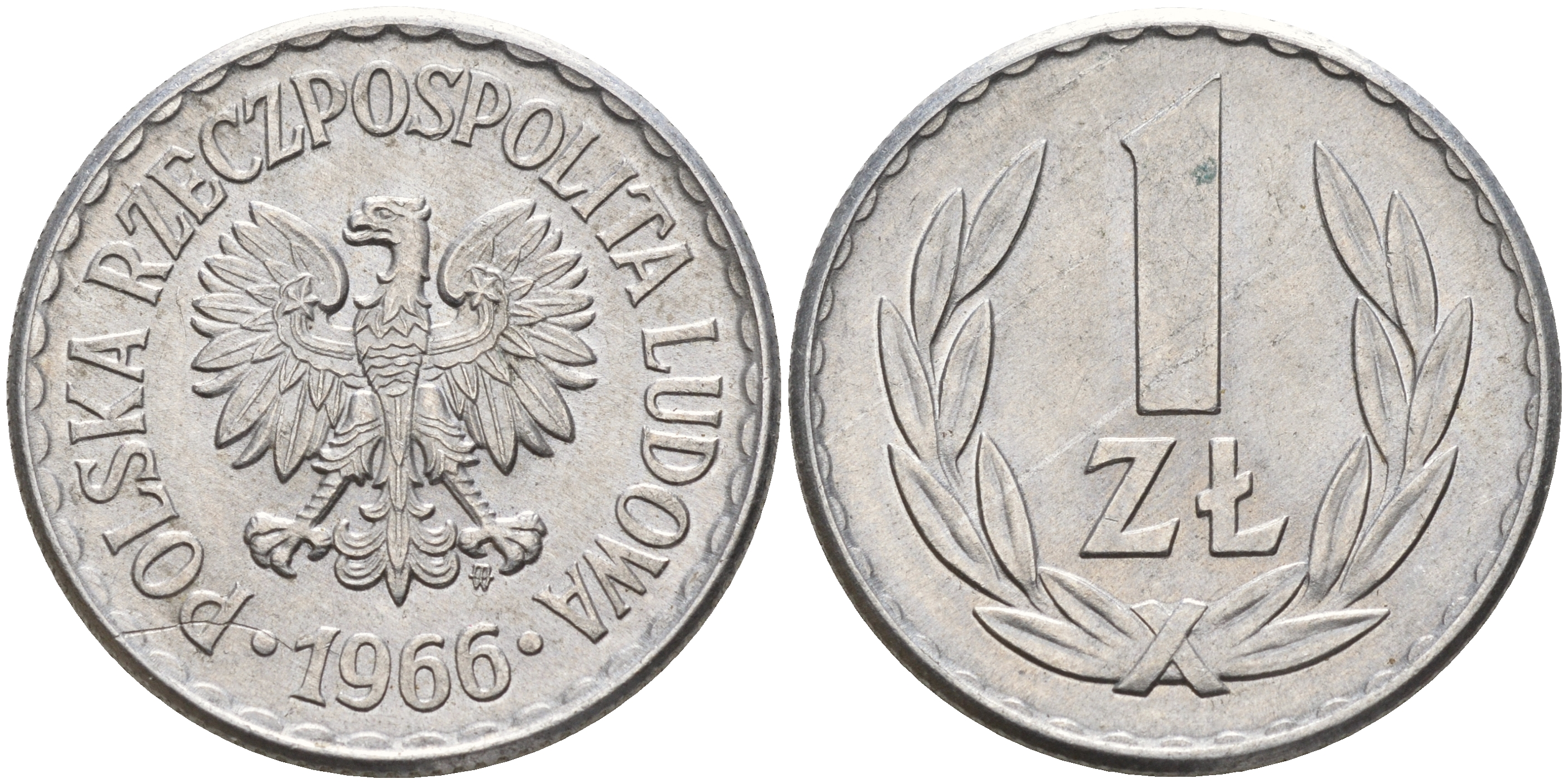 Польша 1 злотый 1966 MW KM 49.1 алюминий    4161-151