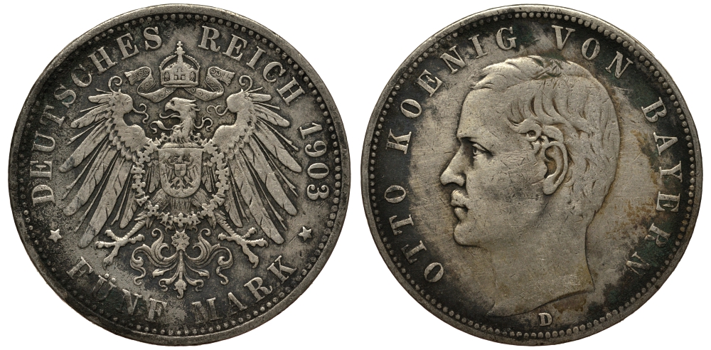 Бавария 5 марок 1903 Отто (1886-1913) Weege 47, J. 46, KM 512 серебро 3711-1445