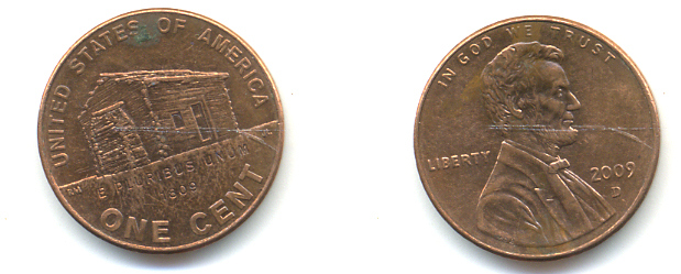 США 1 ЦЕНТ 2009 ЮБИЛЕЙ ЛИНКОЛЬНА, ХИЖИНА KM NEW цинк плакированный медью UNC 179-615