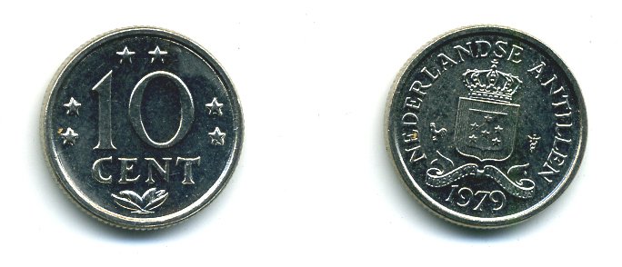 Нидерландские Антилы 10 центов 1979 Юлиана (1948-1980) KM 10 никель 46-1136