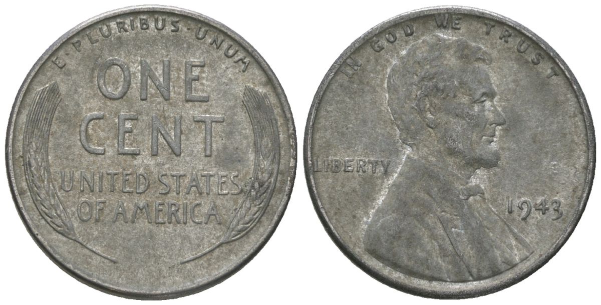 США 1 цент 1943 Авраам Линкольн KM 132 a сталь покрытая цинком 214-469