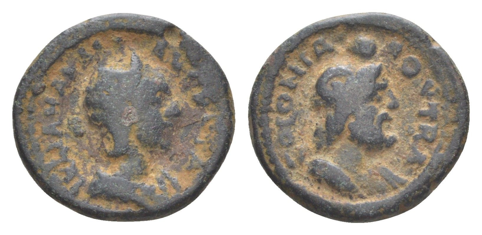 Римская Империя, Провинция Аравия, Бостра AE 222-235 Юлия Мамея, мать Александра Севера, бюст императрицы/бюст Зевса Аммона, (из старой нидерландской коллекции) RPC online VI 9342 бронза 1100-10-35