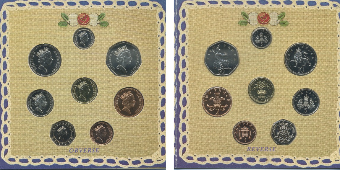 Великобритания набор из 8 монет 1990 в картонном буклете Spink US10   BUNC 7-4-76