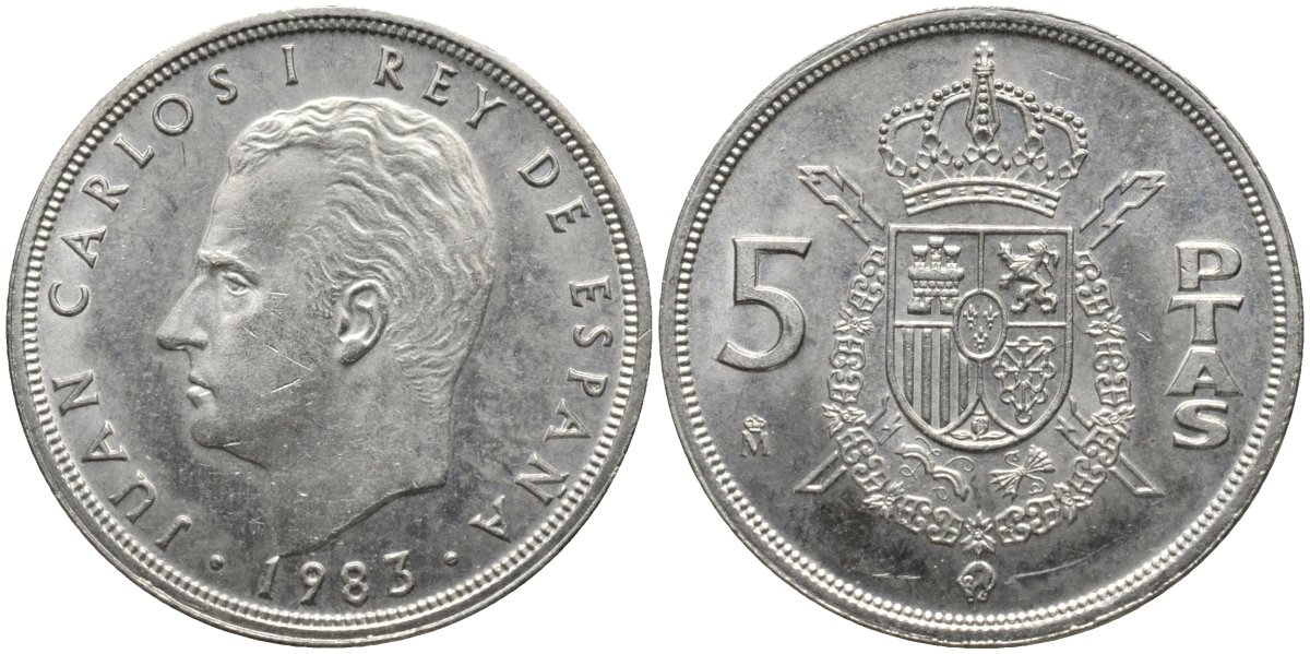 Испания 5 песет 1983 Хуан Карлос I (1975-2014) KM 823 медно-никель UNC 4171-524