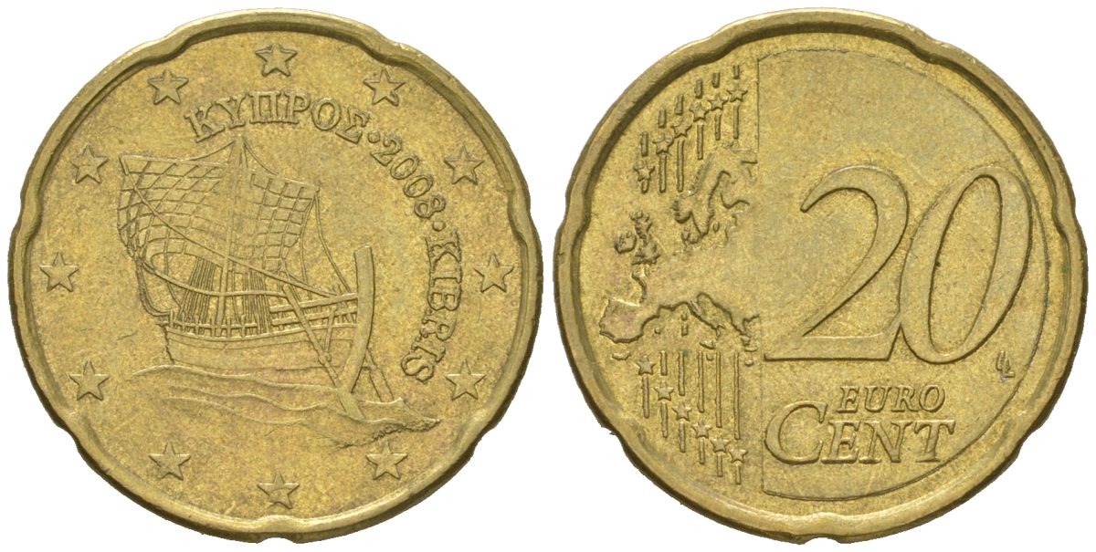 Кипр 20 евроцентов 2008 KM 82 нордик 4538-423