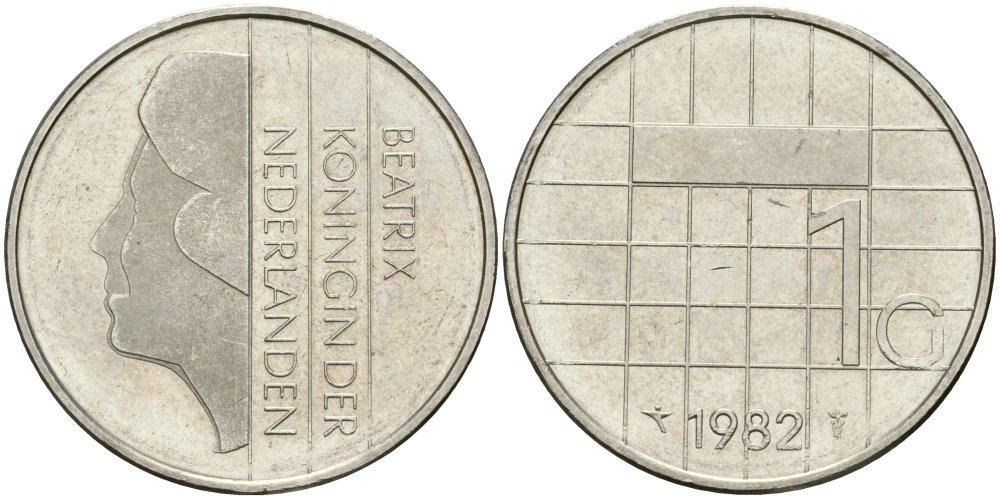 Нидерланды 1 гульден 1982 Беатрикс (1980-2013) KM 205 никель 4579-412