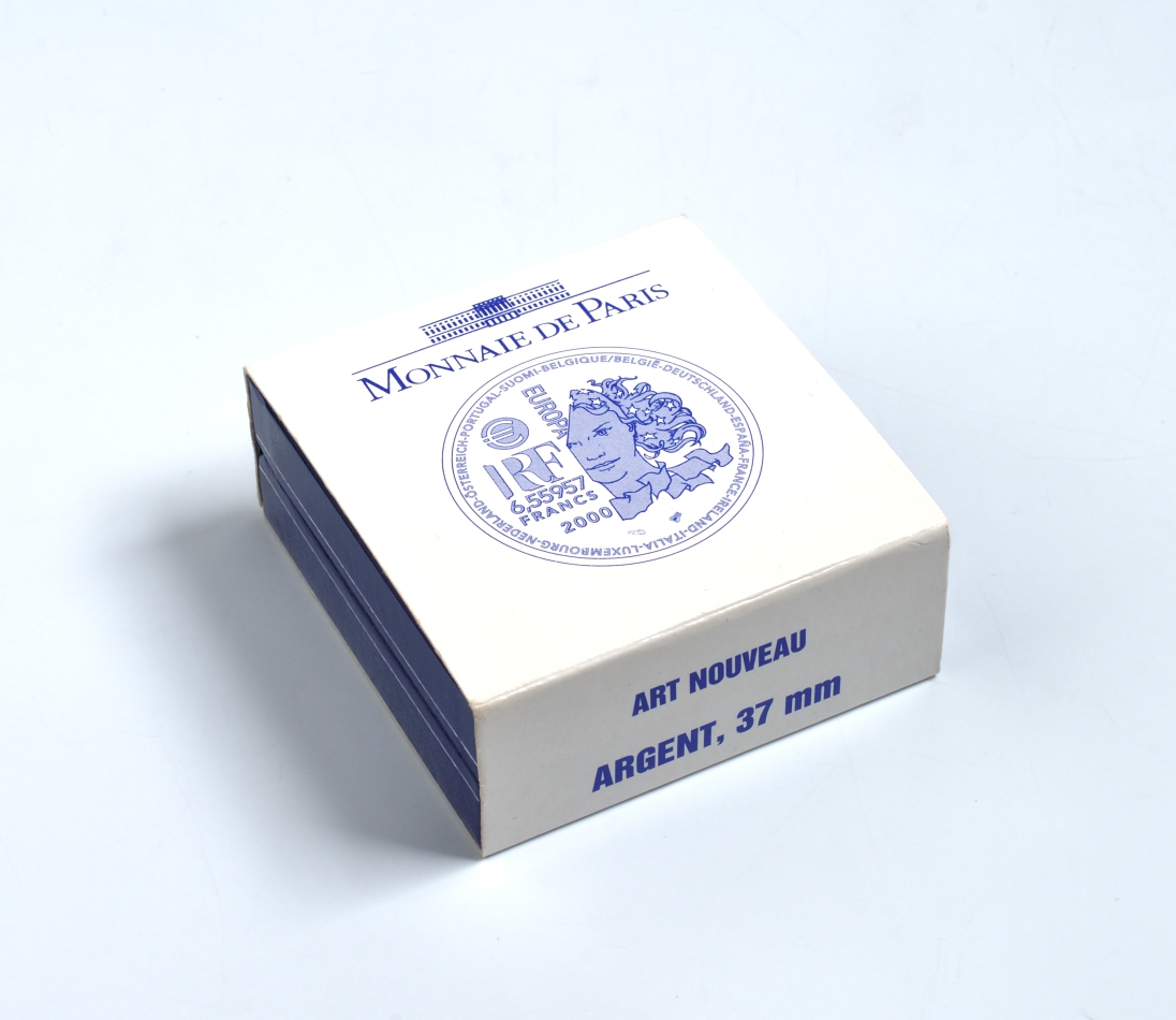 Франция 1 евро = 6,55957 франков 2000 стиль арт-нуво в архитектуре (XIX-XX веков) в оригинальной коробке, с сертификатом KM 1227 серебро PROOF 4-3-2-13