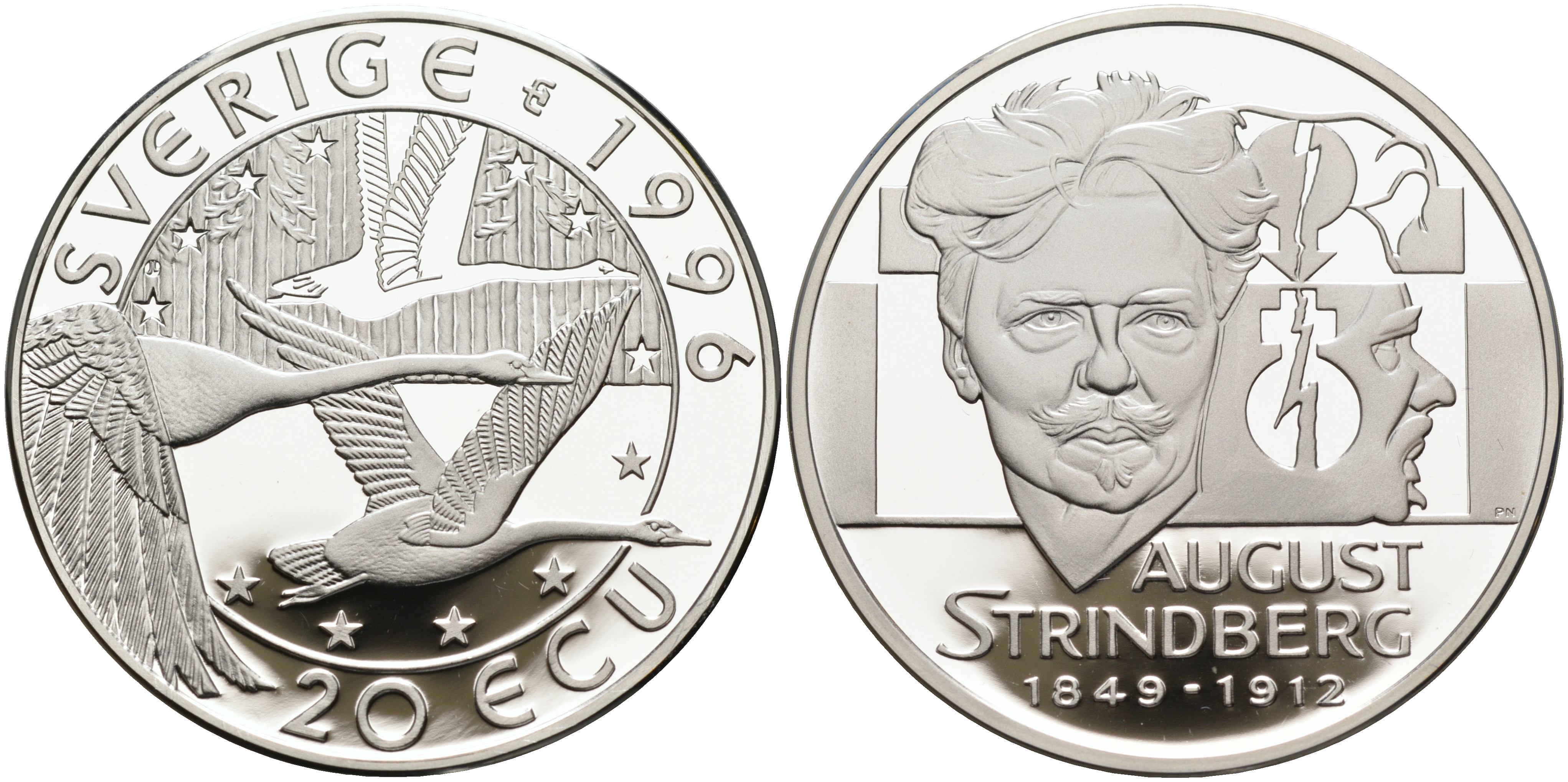 Швеция 20 экю 1996 Карл XVI Густав (1973- ), Август Стриндберг (1849-1912) серебро PROOF 11-315-12