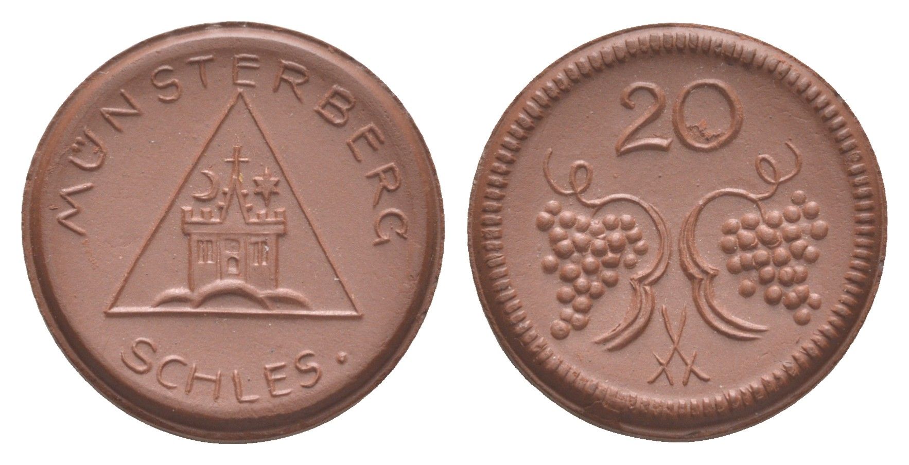 Мюнстерберг 20 пфеннигов ND (1921) Men05 18133.6, Men18 22686.6, Scheuch 197a фарфор 1094-9-61