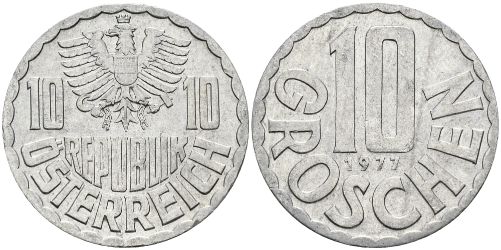 АВСТРИЯ 10 ГРОШЕЙ 1977 KM 2878 алюминий 4396-1064