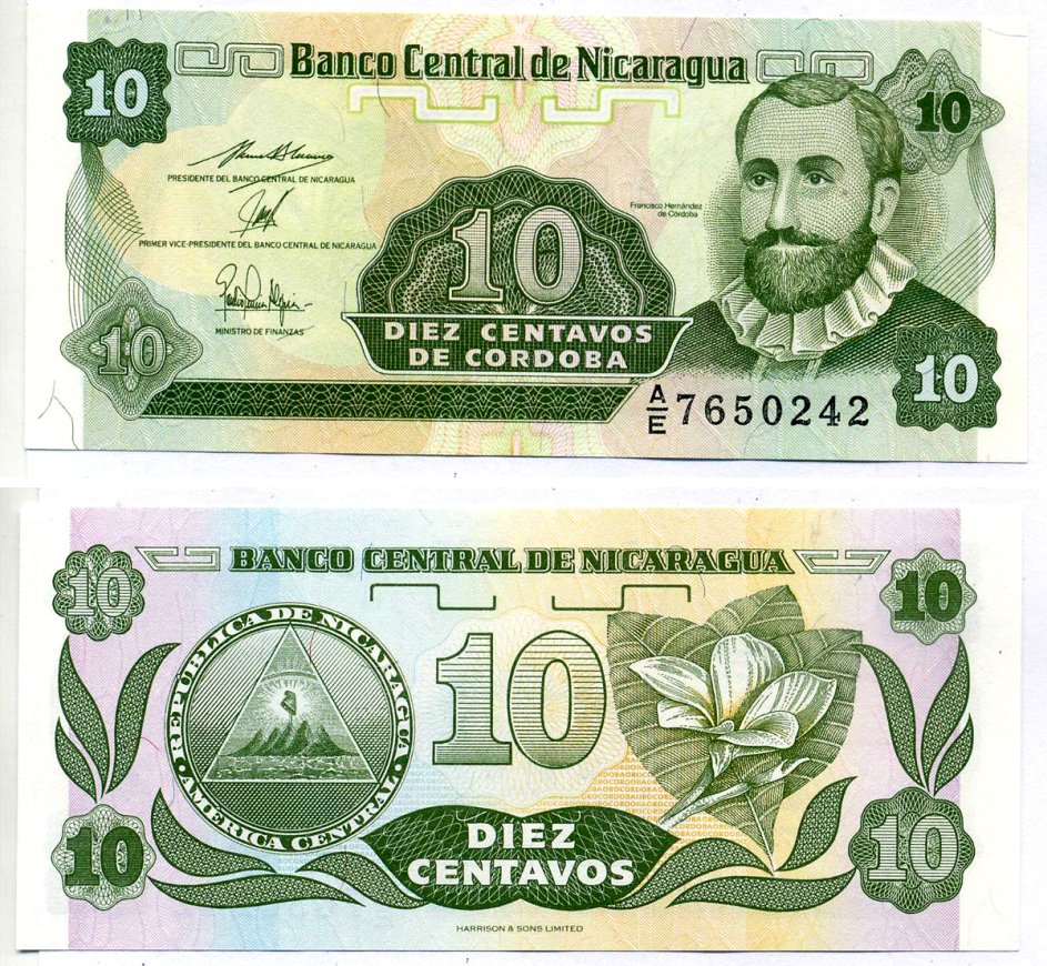 Никарагуа 10 сентаво 1991 Pick 169а(2) бумага UNC (пресс) 2196-26-2-1