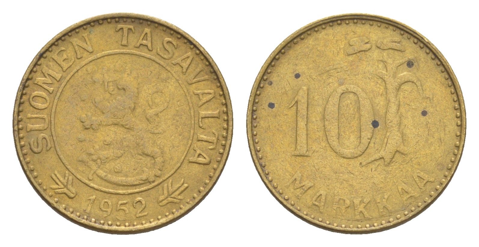 Финляндия 10 марок 1952 KM 38 алюминиевая бронза 4647-448