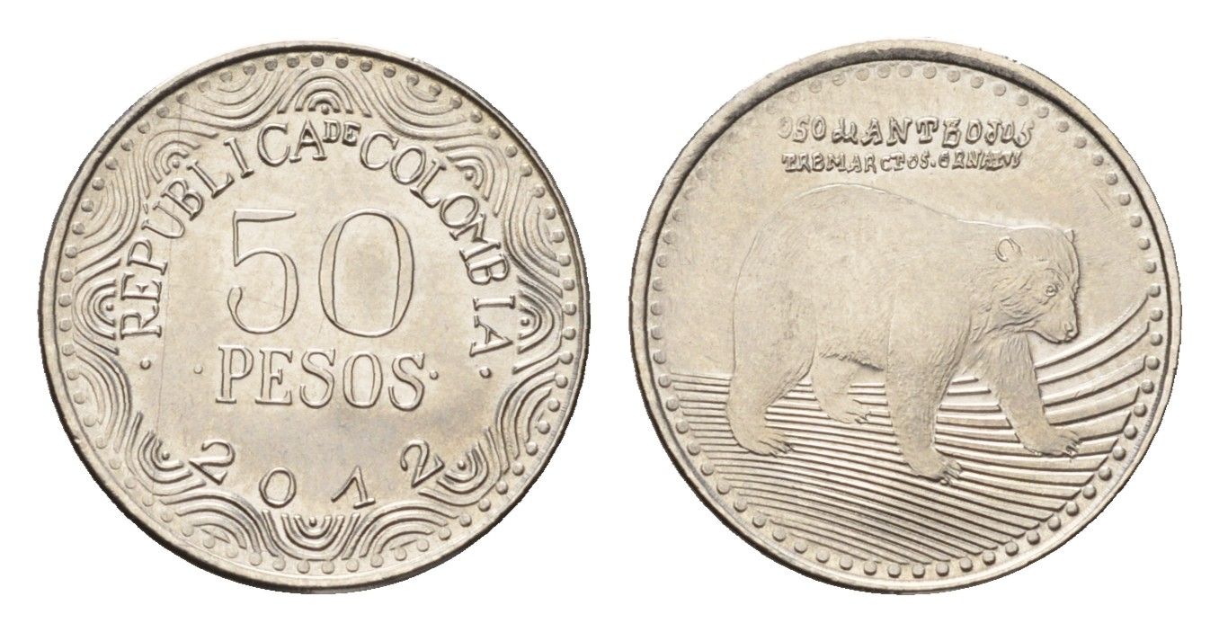 Колумбия 50 песо 2012 KM 295 сталь плакированная никелем UNC 4696-1244