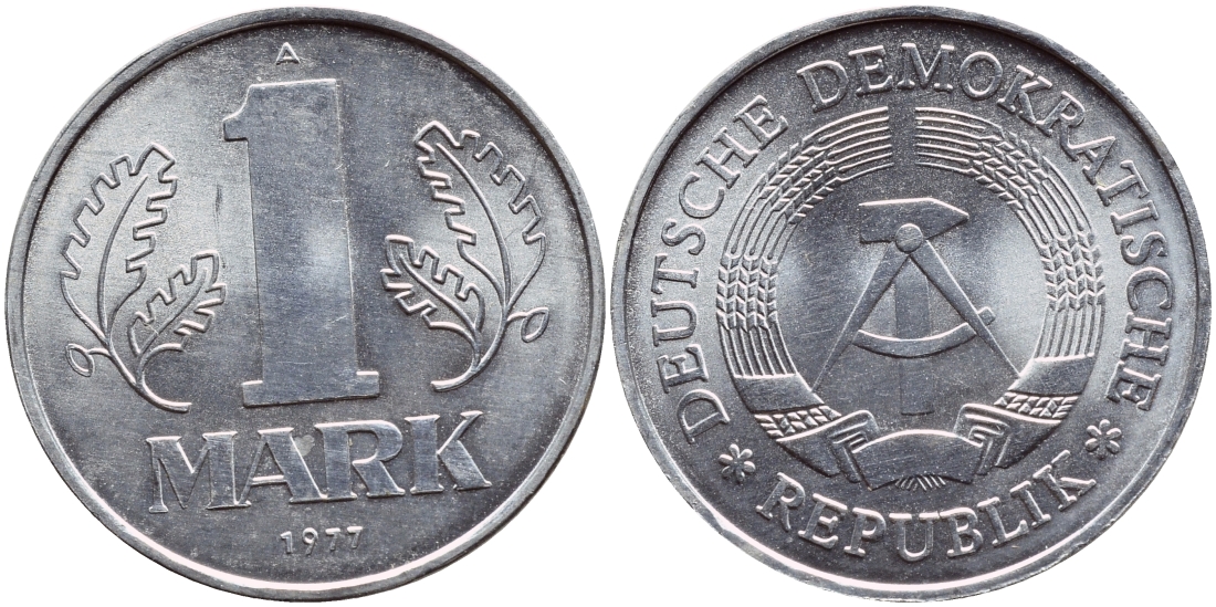 ГДР 1 МАРКА 1977 А KM 35.2 алюминий UNC 4391-1026