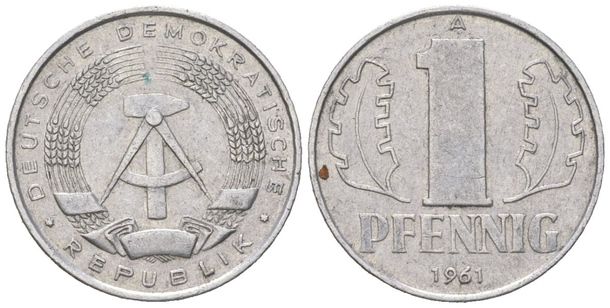 ГДР 1 пфенниг 1961 A KM 8.1 алюминий 206-838