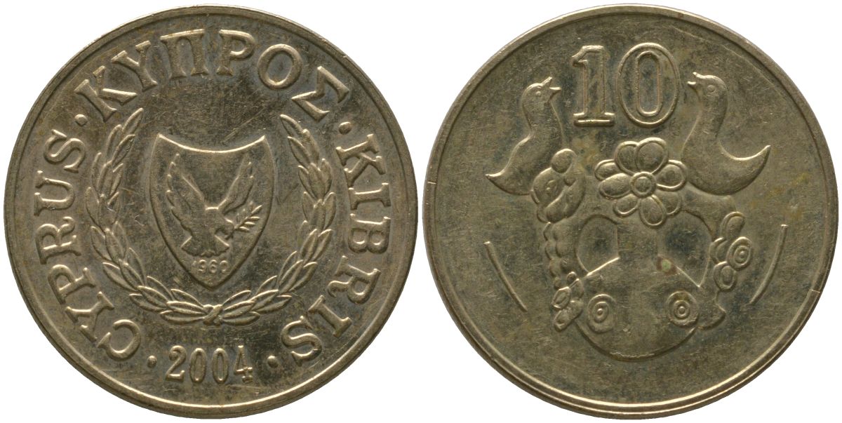 Кипр 10 центов 2004 KM 56.3 никель латунь 4380-945