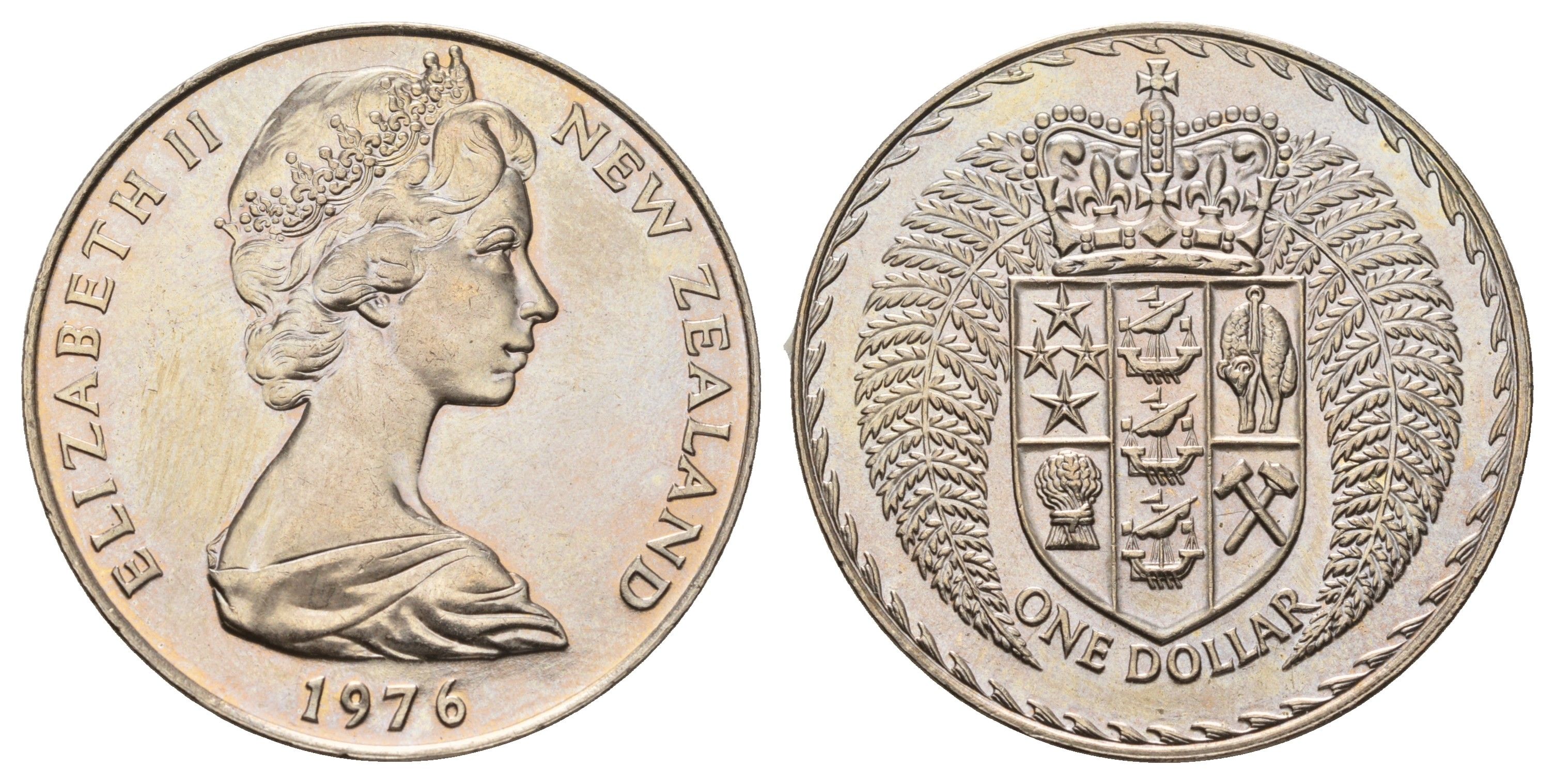 Новая Зеландия 1 доллар 1976 герб Новой Зеландии, Елизавета II (1952-2022) KM 38.2 медно-никель BU 74-313
