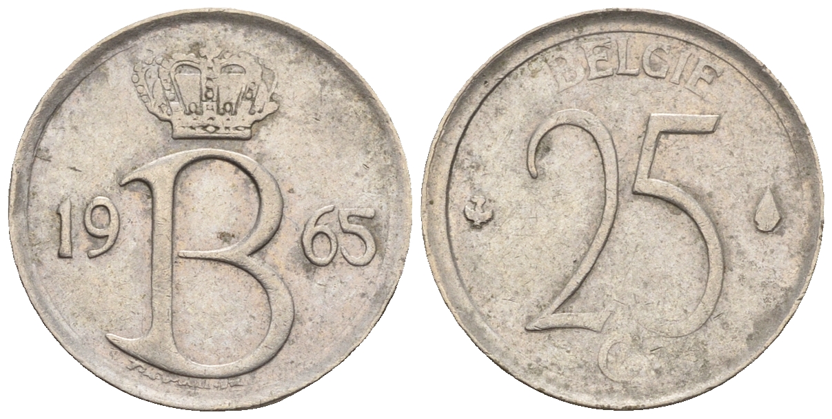 Бельгия 25 сантимов 1965 Belgie, Бодуэн I (1951-1993) KM 154.1 медно-никель 4609-751