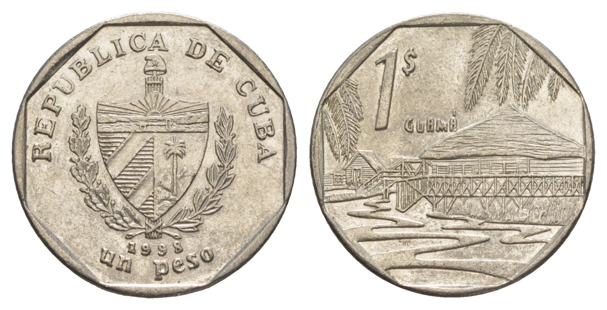 Куба 1 песо 1998 хижины Гуама KM 579 сталь плакированная никелем 4646-447