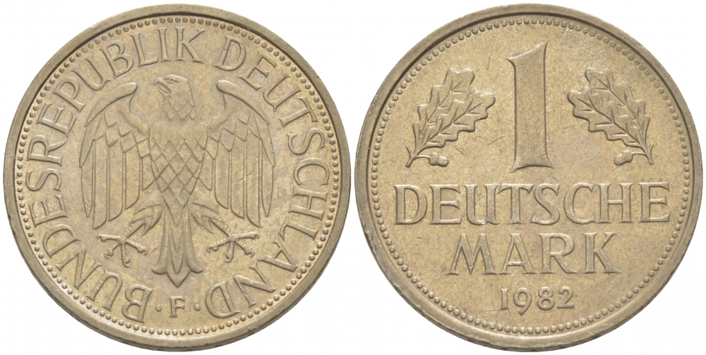 ФРГ 1 МАРКА 1982 F KM 110 J 385 медно-никель 3996-743