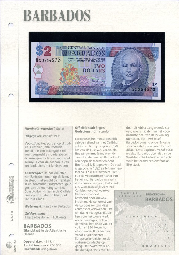 БАРБАДОС 2 ДОЛЛАРА 1999 ДЖОН РЕДМАН БОВЕЛ, ПОДПИСЬ W.COX, ТРАФАЛЬГАРСКАЯ ПЛОЩАДЬ В БРИДЖТОУНЕ Pick 54b бумага UNC (ПРЕСС) 6306-27