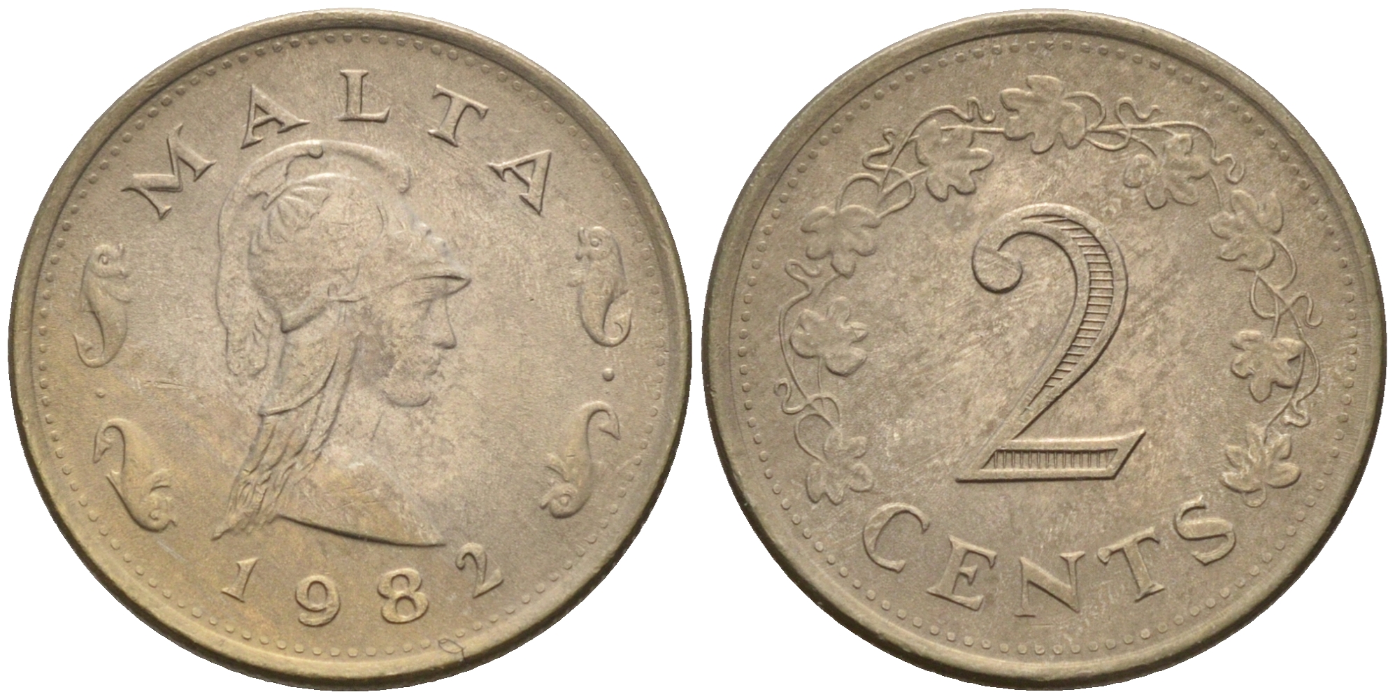 Мальта 2 цента 1982 Пентесилея, царица амазонок KM 9 медь цинк 4588-1035