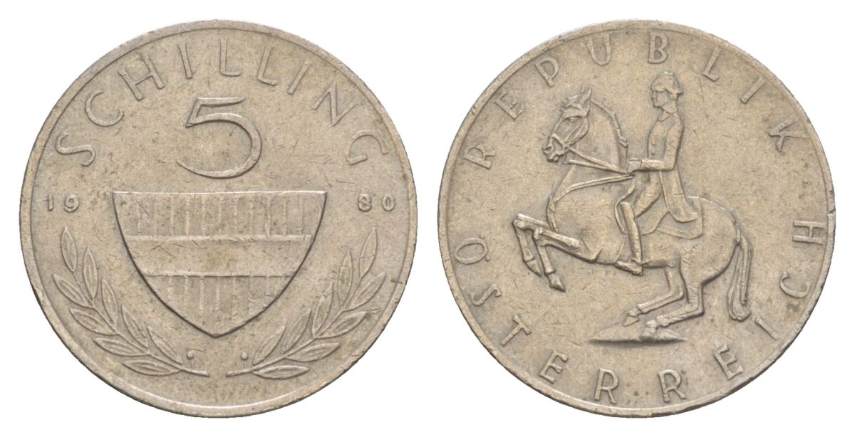 Австрия 5 шиллингов 1980 KM 2889a медно-никель 4633-943