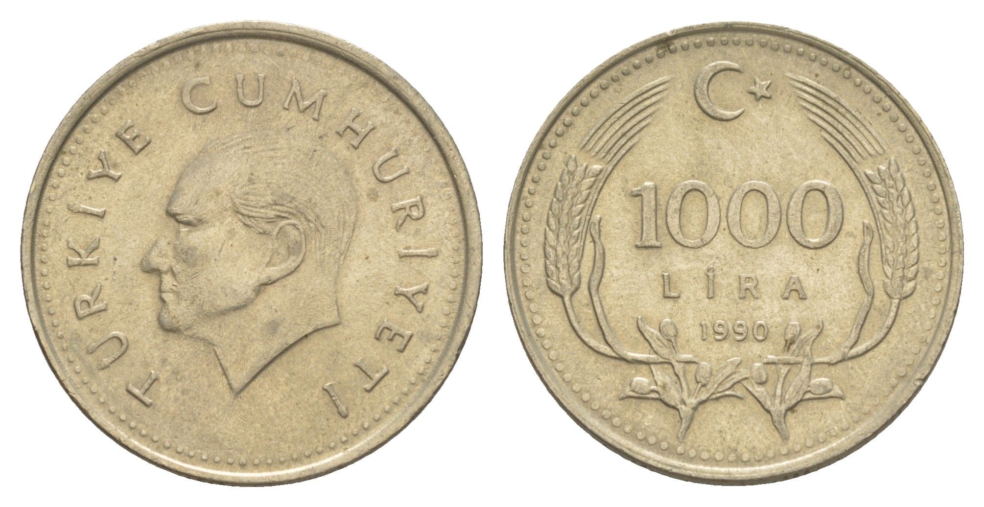 Турция 1000 лир 1990 Кемаль Ататюрк KM 997 медь цинк никель 4648-844