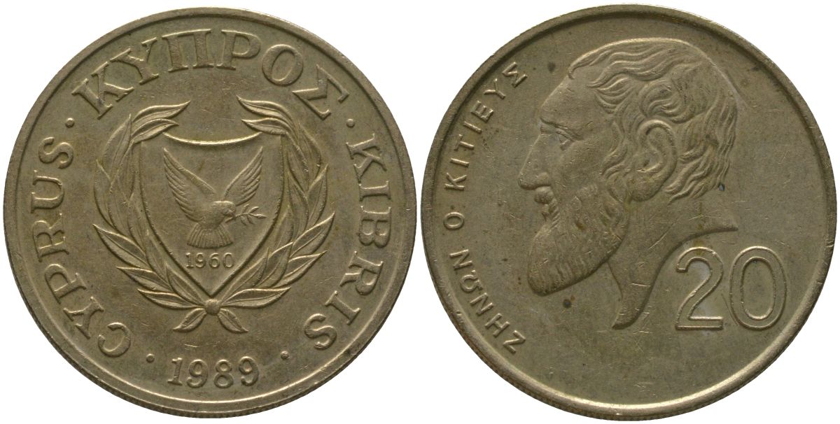 Кипр 20 центов 1989 KM 57.3 никель латунь 4402-157