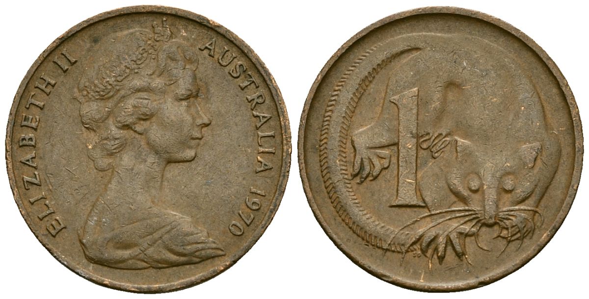 Австралия 1 цент 1970 Елизавета II (1953-) KM 62 бронза 4136-931