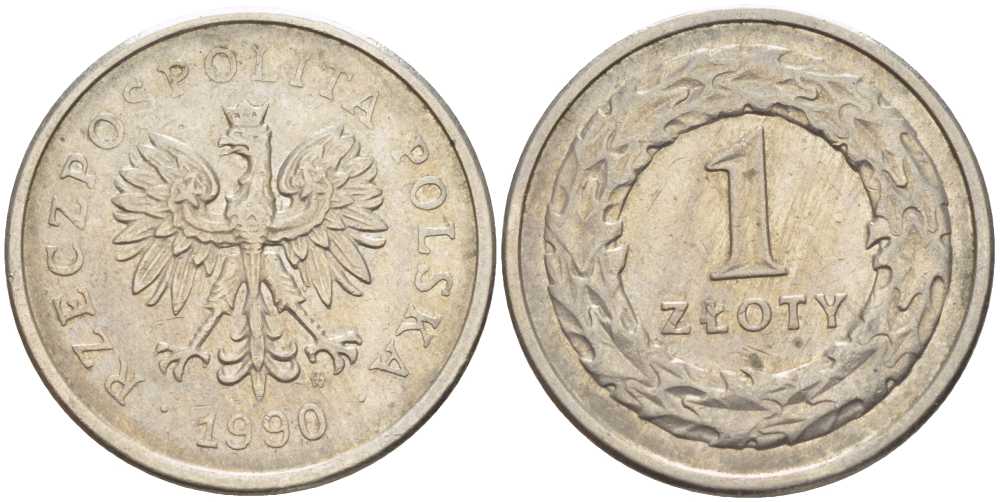 ПОЛЬША 1 ЗЛОТЫЙ 1990 MW KM 282 медно-никель 34-754