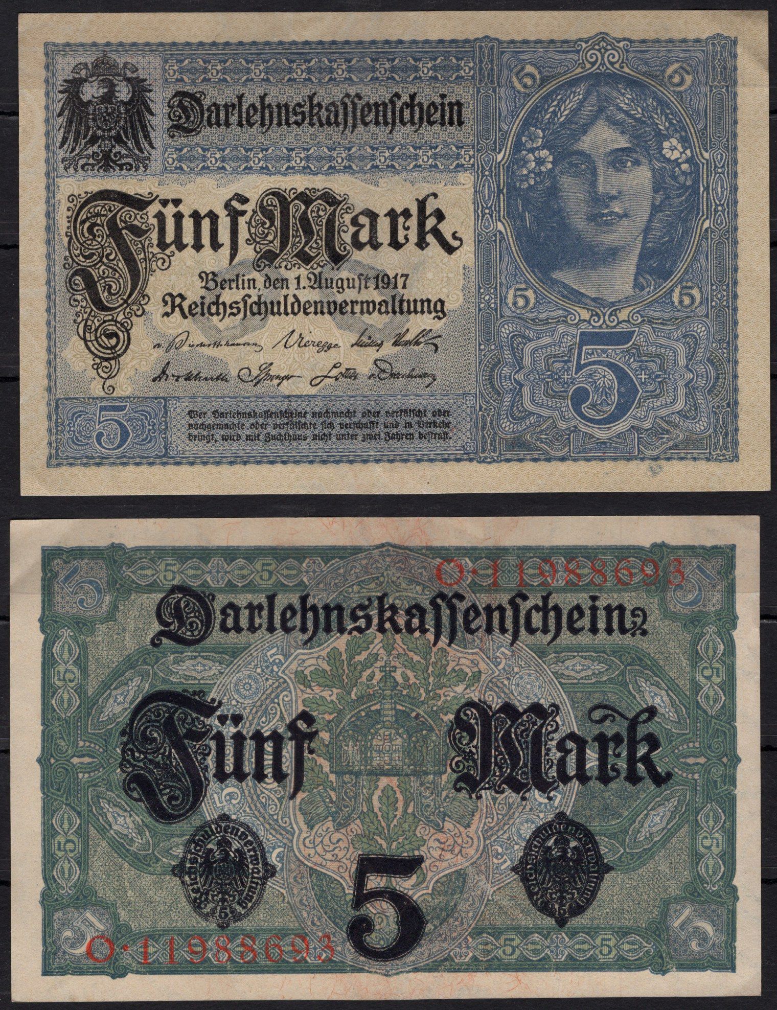 Германия 5 марок 1917 Pick 56b бумага 8602-41-3-1