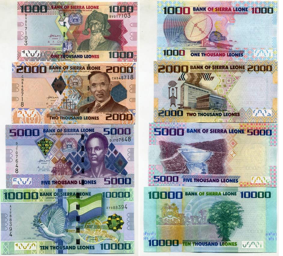 Сьерра-Леоне 1000, 2000, 5000 И 10000 леоне 2010 Pick 30, 31, 32, 33 бумага UNC (пресс) 448-129-3