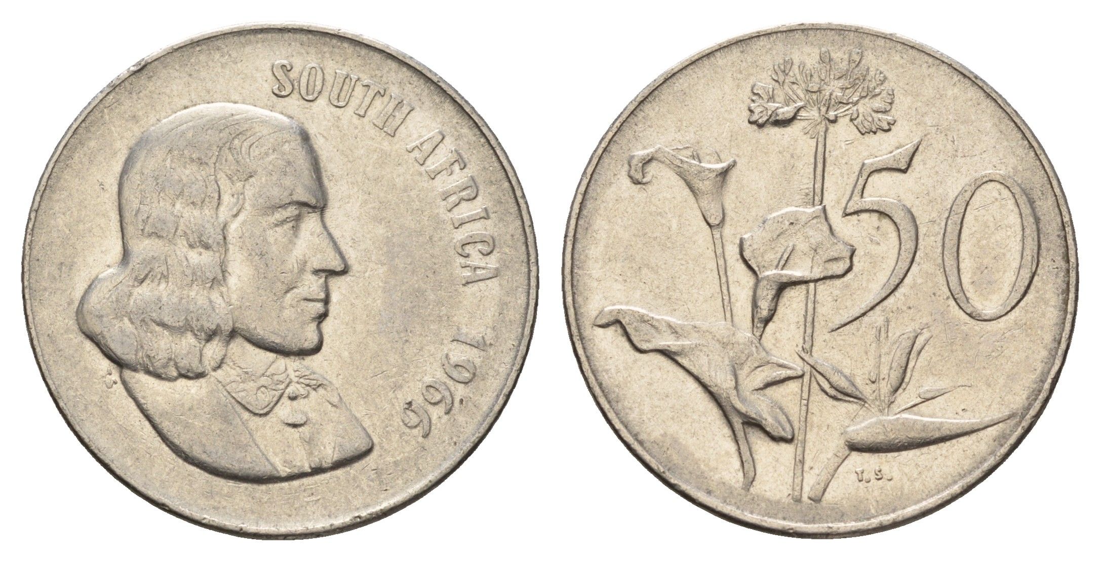 ЮАР 50 центов 1966 Ян ван Рибек (1619-1677), South Africa, легенда на английском, Зантедеския Эллиота (калла) KM 70.1 никель 4604-954