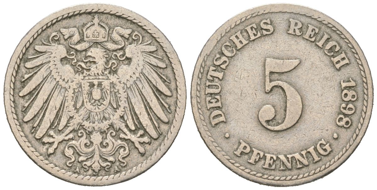 Германия 5 пфеннигов 1898 A KM 11, J. 12 медно-никель 3955-1251