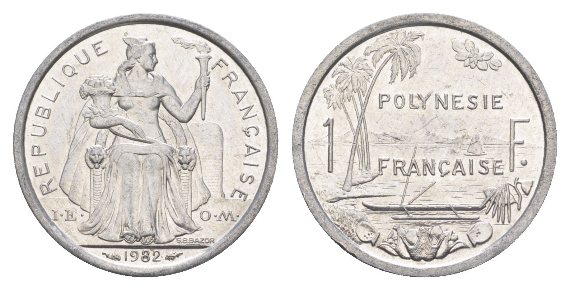 Французская Полинезия 1 франк 1982 KM 11 алюминий aUNC 4652-816