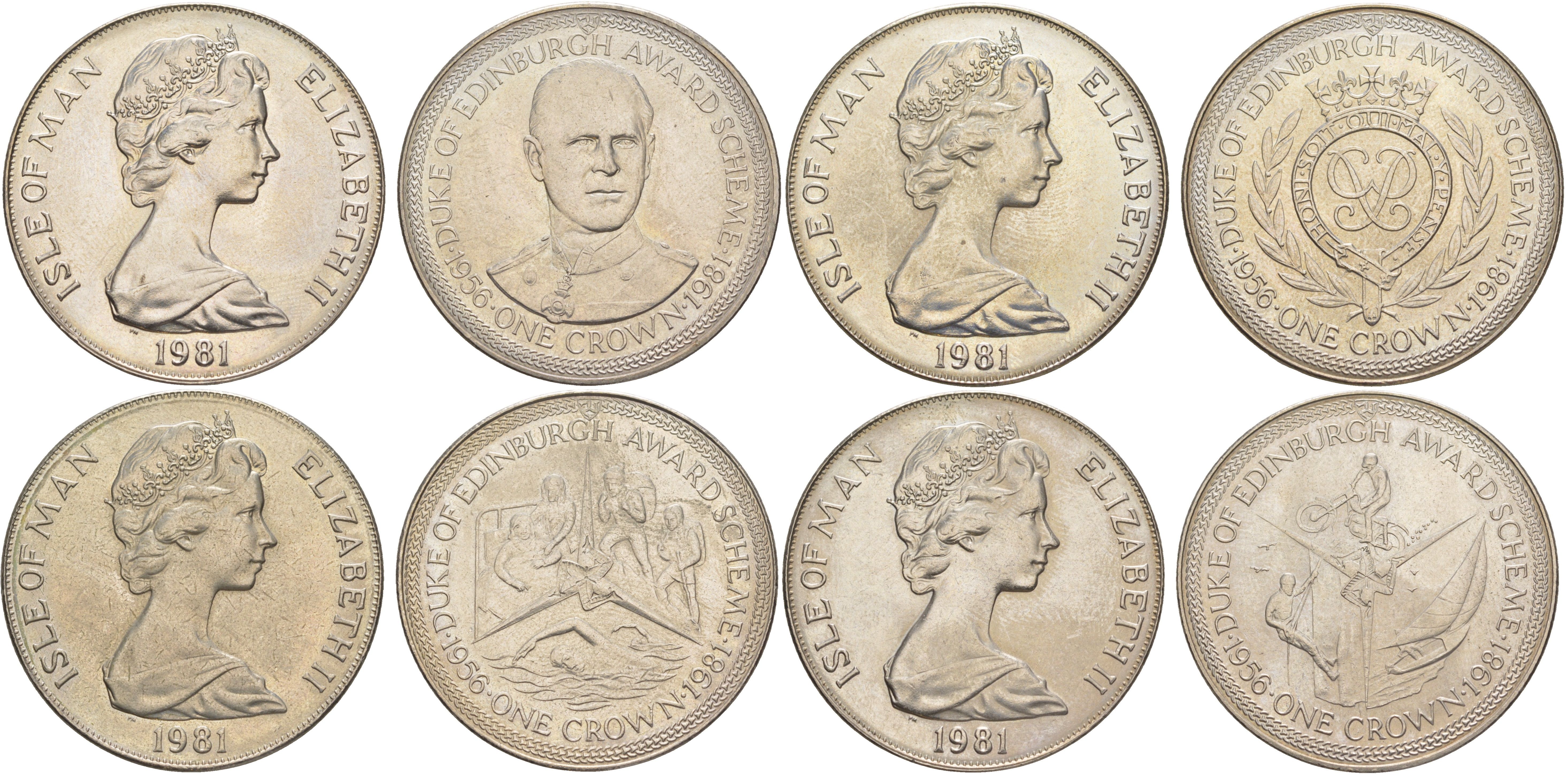 Остров Мэн полный набор из 4 монет (1 крона) 1981 приз герцога Эдинбургского KM 73, 74, 75 и 76 медно-никель BU 74-931-934