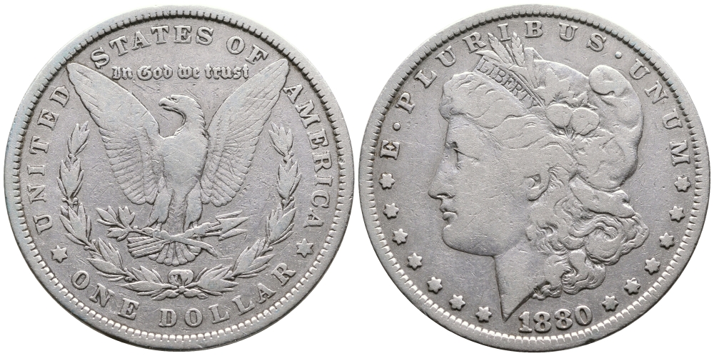 США 1 доллар 1880 Морган доллар KM 110 серебро 272-123