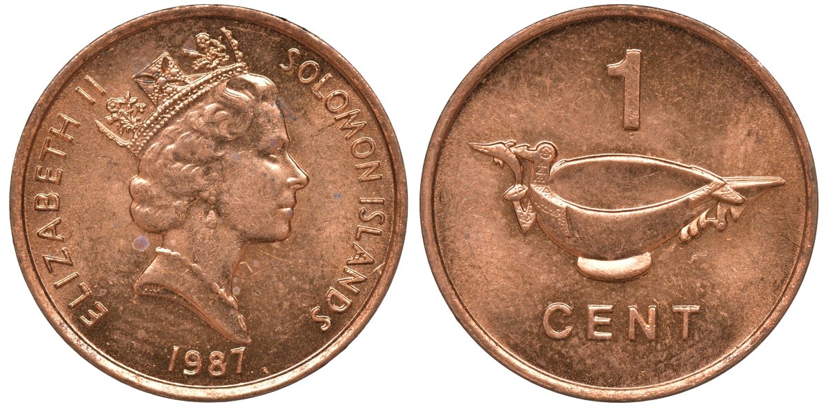 Соломоновы острова 1 цент 1987 Елизавета II (1953-) KM 24 сталь плакированная бронзой aUNC 4602-927