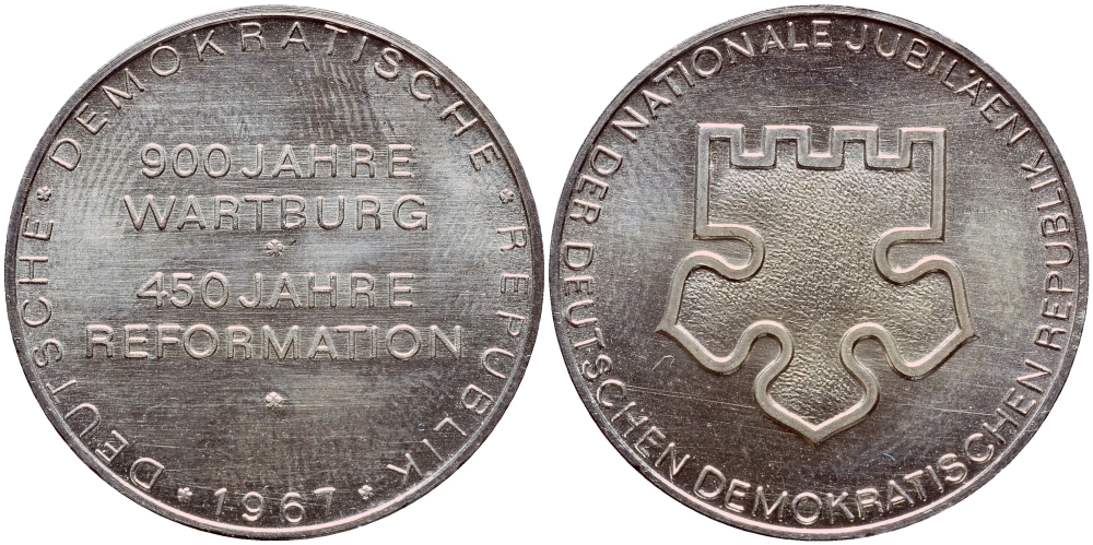 ГДР МЕДАЛЬ 1967 450 ЛЕТ РЕФОРМАЦИИ, ПРАЗДНОВАНИЕ В ГДР, 26,5 мм, 8,9 гр Slg. Whiting 925, Schnell 393 серебро UNC 3896-113