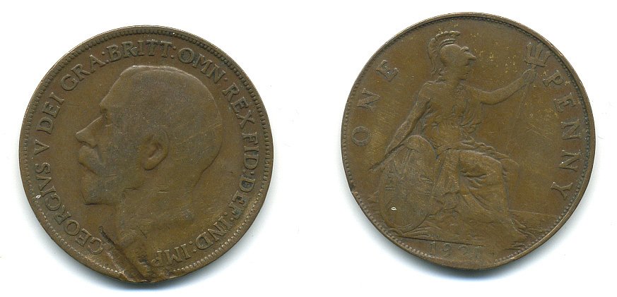 Великобритания 1 пенни 1921 Георг V (1910-1936) КМ 810, Spink 4051 бронза 4110-234
