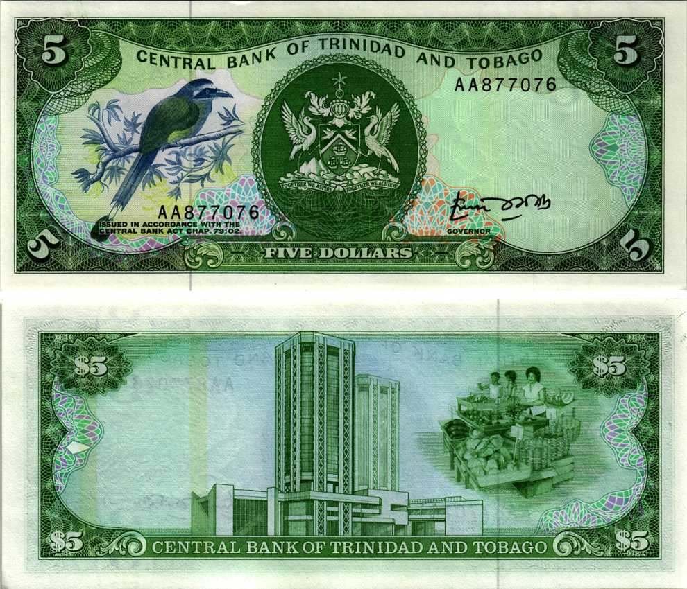 ТРИНИДАД И ТОБАГО 5 ДОЛЛАРОВ 1985 ПОДПИСЬ 4 Pick 37а бумага UNC (ПРЕСС) 7183-31-2-1