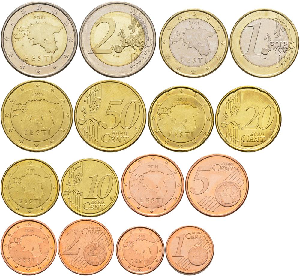 Эстония евронабор из 8 монет 2011 1, 2, 5, 10, 20, 50 евроцентов, 1 и 2 евро UNC 183-1221