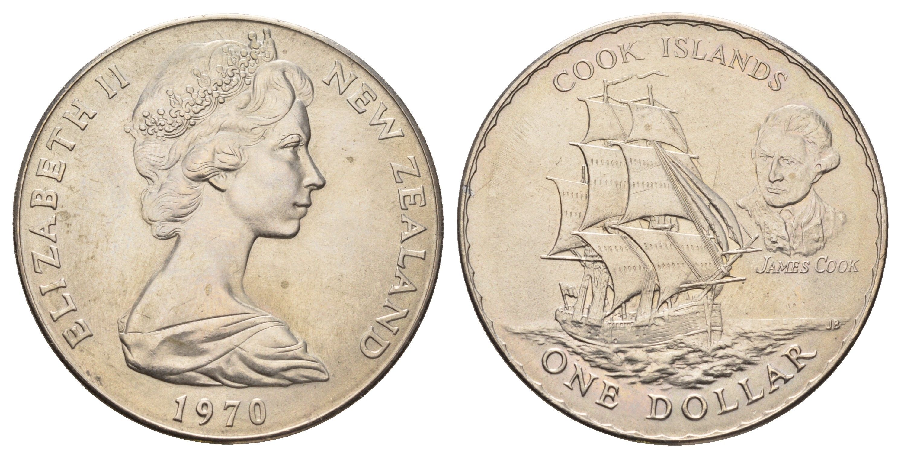 Новая Зеландия 1 доллар 1970 Острова Кука, тираж 25.075 экземпляров KM 43 медно-никель BU 4537-723